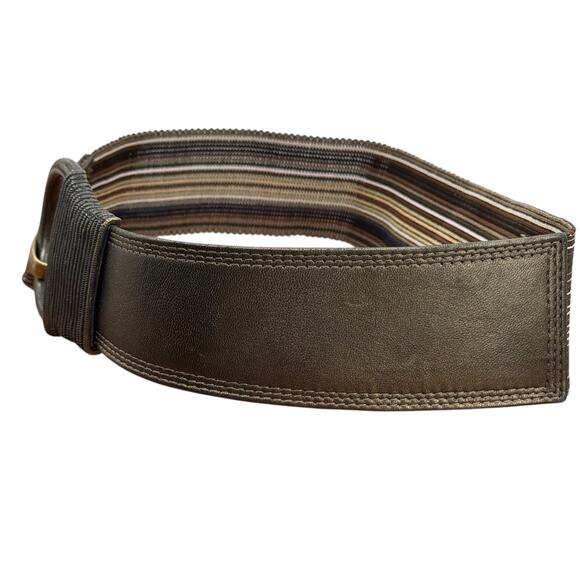 Suzi Roher Wide Stretch Belt SZ M Womens Brown Striped Leather Modern Boho Earth - Picture 2 of 10